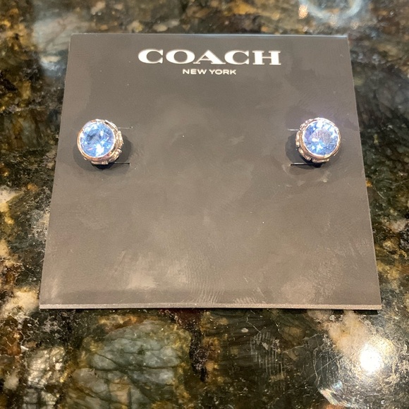 Coach Blue Crystal Stud Earrings NWT - Picture 1 of 5